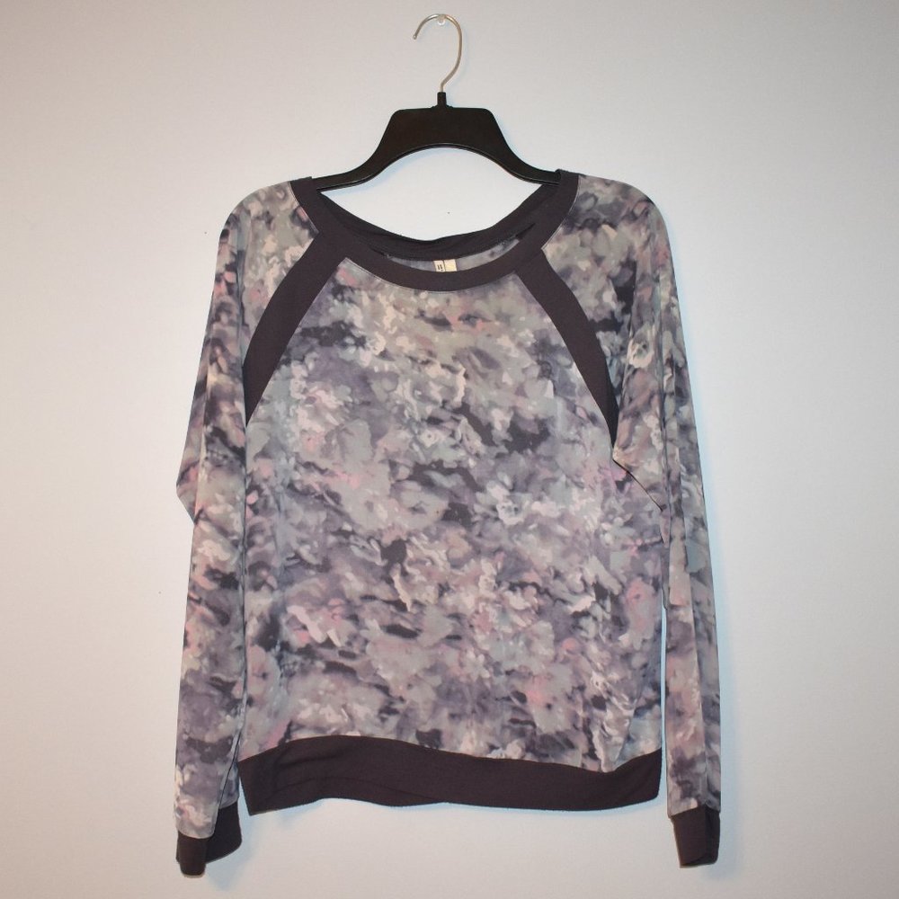 **Printed Sheer Mock Sweatshirt Blouse